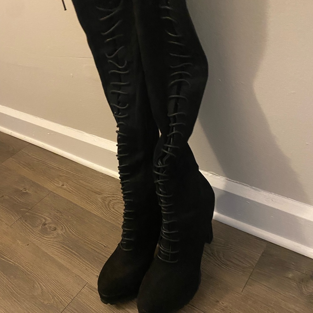Black over the knee lace up boots